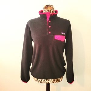 PATAGONIA Synchilla Snap-T Black/Hot Pink Fleece Pull-over- sz M
